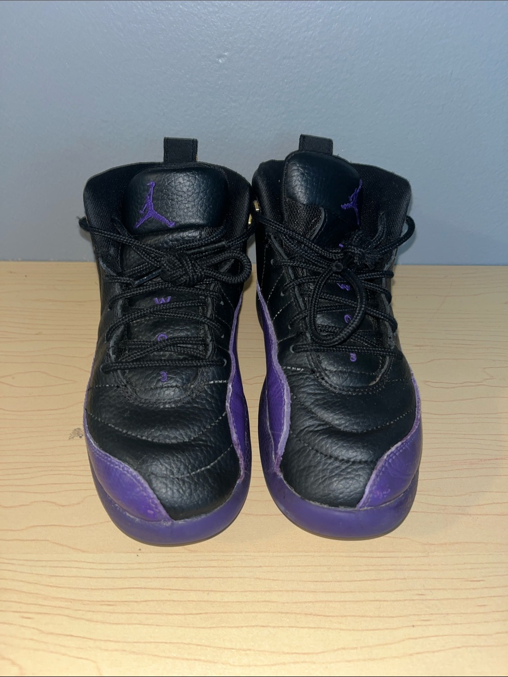 Jordan Retro 12 Kids Black and Purple Sneakers